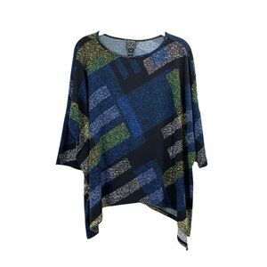 Clara Sun Woo geometric splash print boxy top blouse Size XS‎ black blue